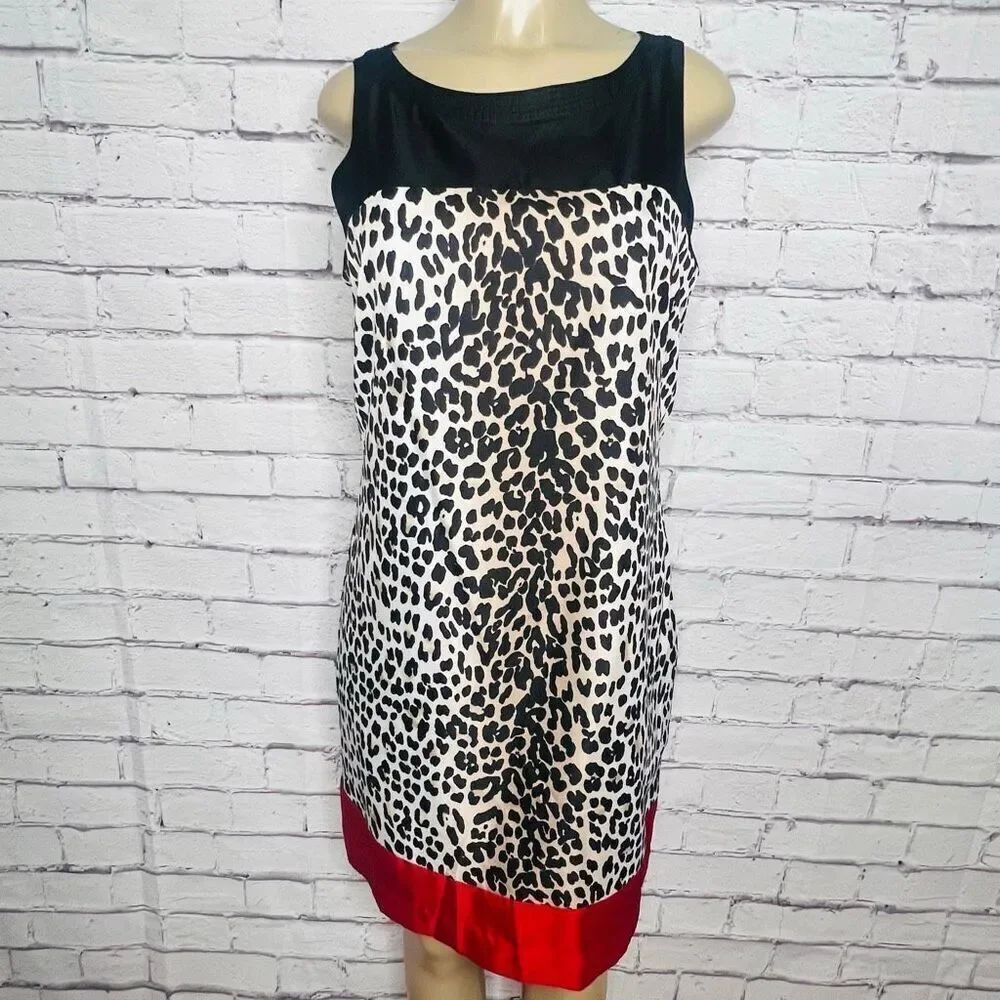White House Black Market Womens Black Red Leopard Print Sheath Dress Size 12